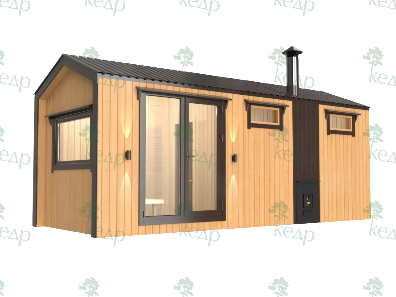 Каркасная баня Барн 6х2,4 м (планировка 1)